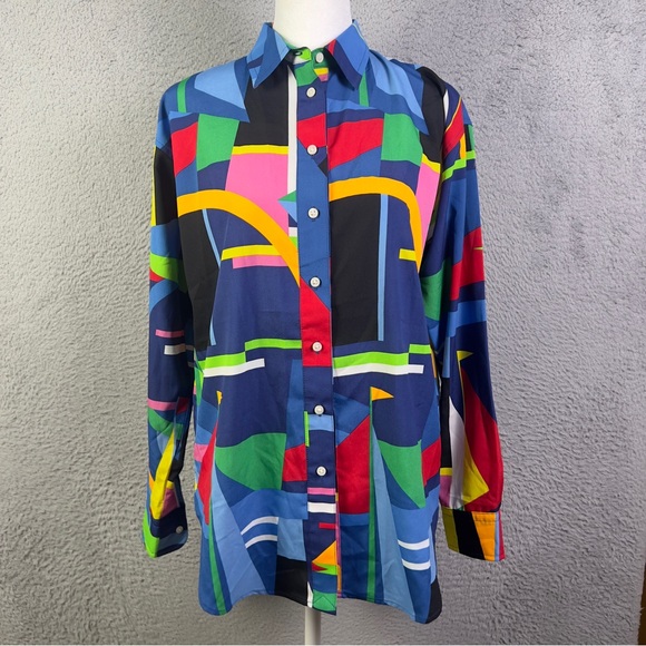 Lauren Ralph Lauren Tops - Lauren Ralph Lauren Blouse Womens XS Multicolor Geometric Button Relaxed LS